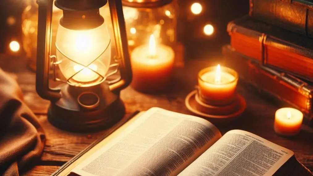 "Be the Light" Donations: image of open book on a table with a lantern and candles