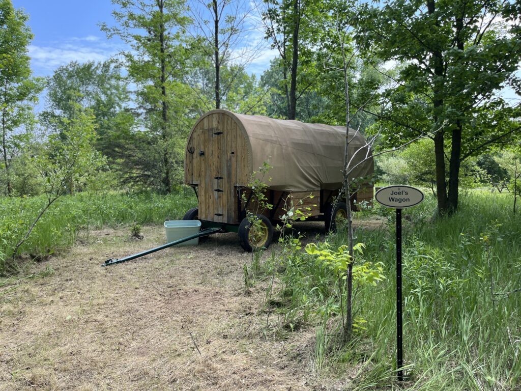 A sheep wagon at Lumen Christi Farm for overnight guests